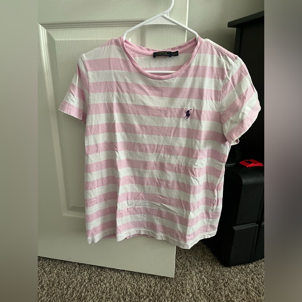 Ralph Lauren Pink and White Striped Tee